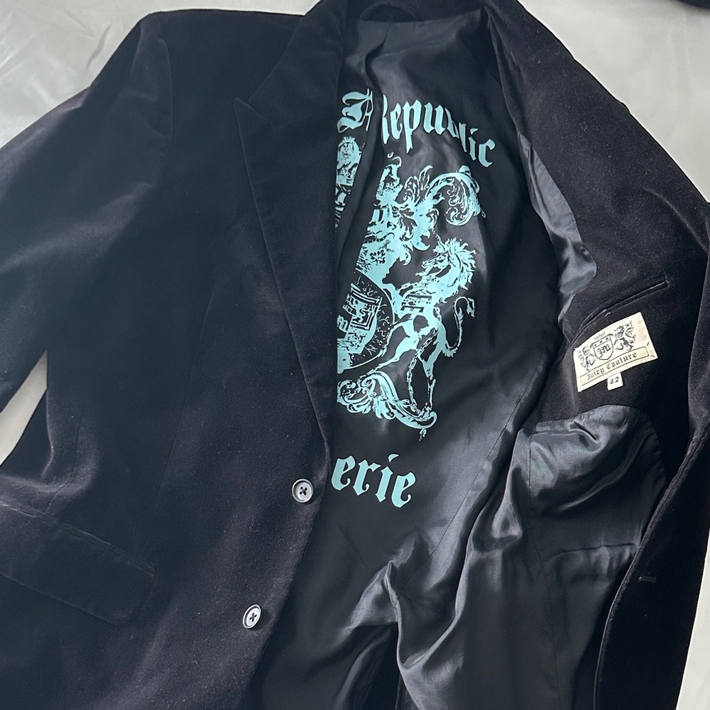 Black Velvet Blazer with Graphic Lining